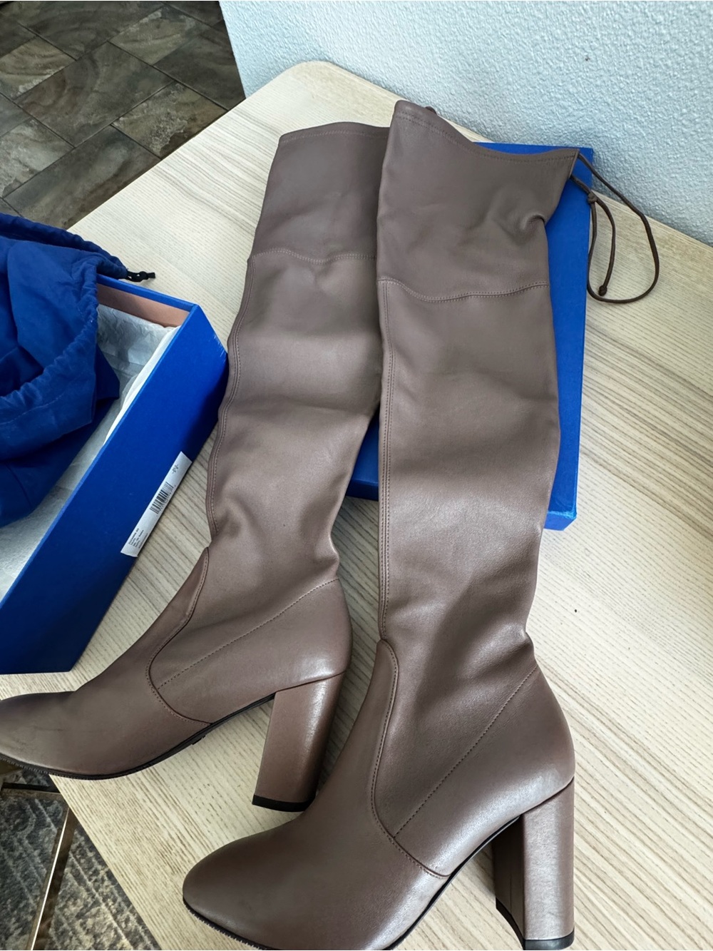 Stuart Weitzman Zuzanna 80 Taupe Nappa Over the Knee Boots 39.5